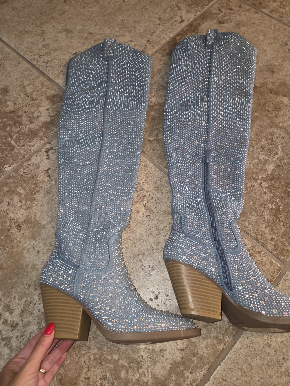 Women's Light Blue Rhinestone Western Boots Cowboy Boots NEW - Picture 5 of 6